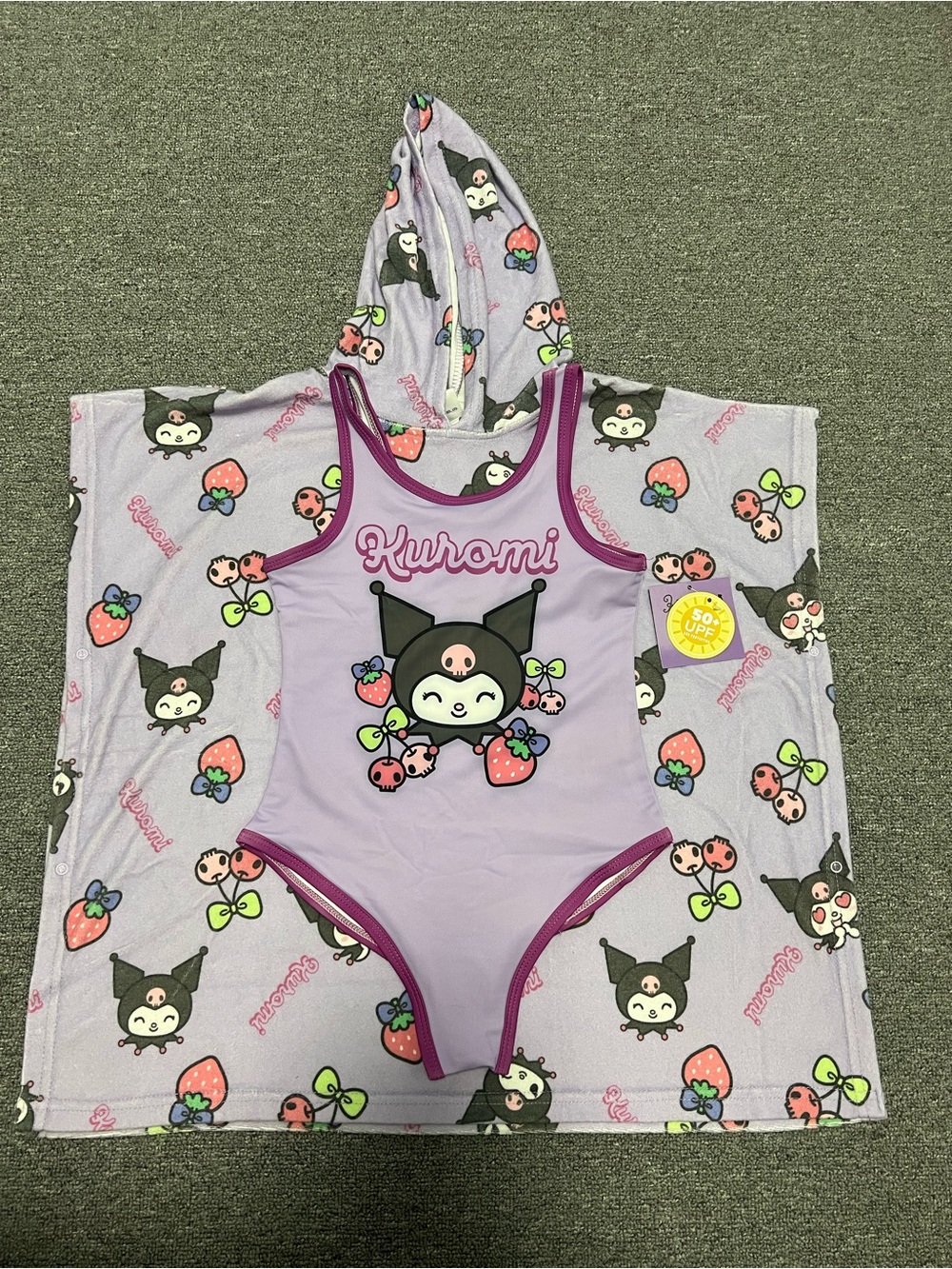 Sanrio Kuromi One-Piece Swimsuit with Hooded Towel 2pc Set